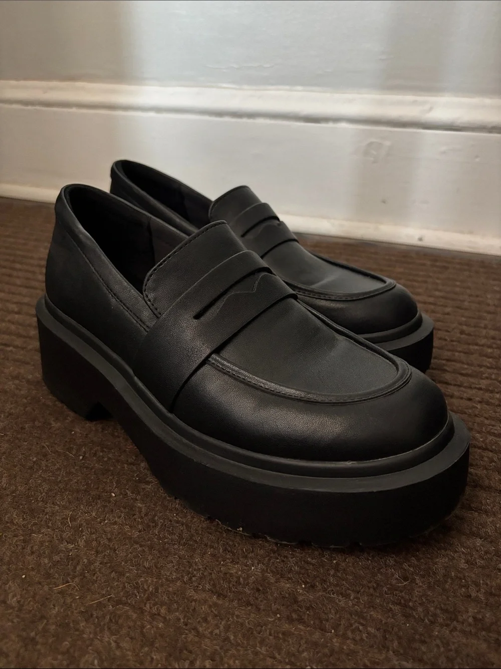 Chunky Platform Penny Loafers in Black